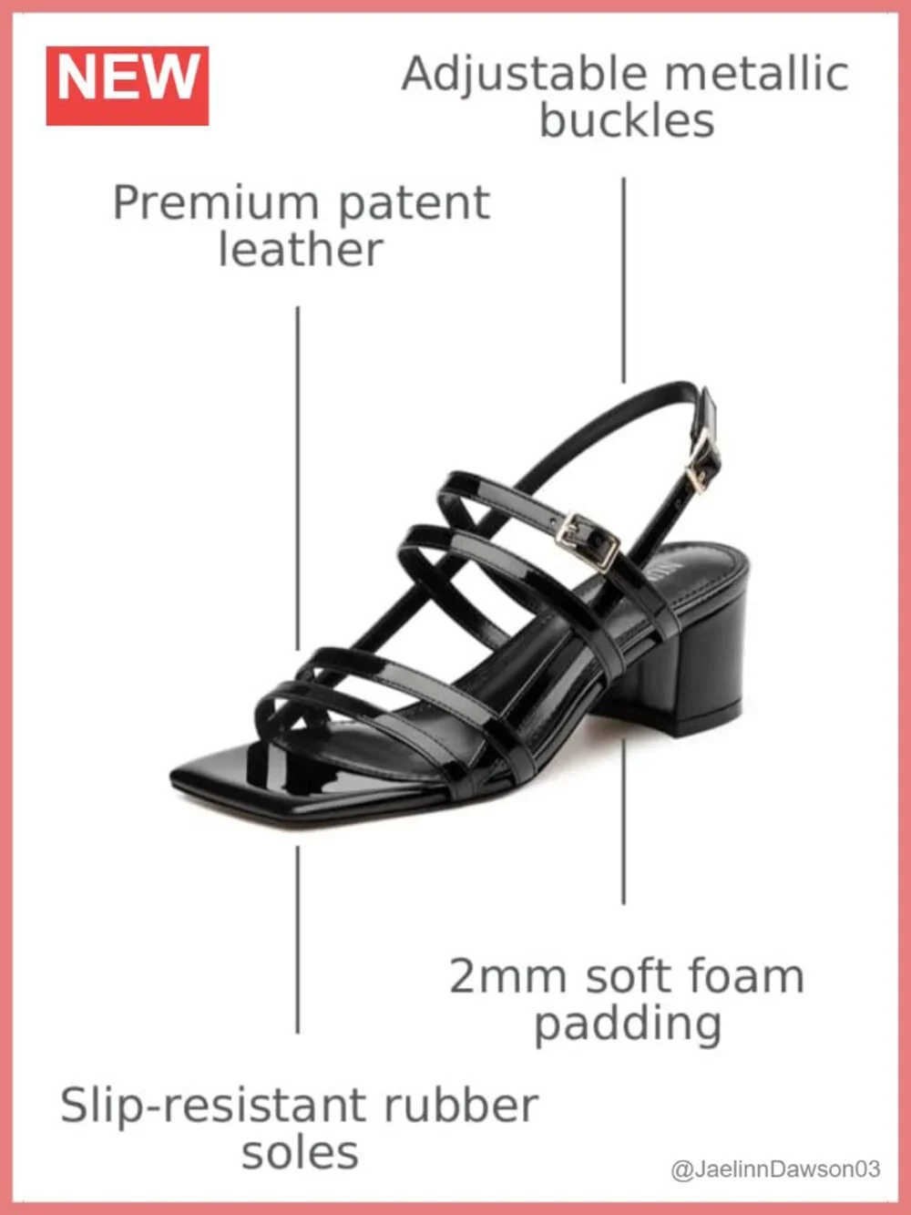 Women's Strappy Block Heel Sandals Open Toe Patent Leather